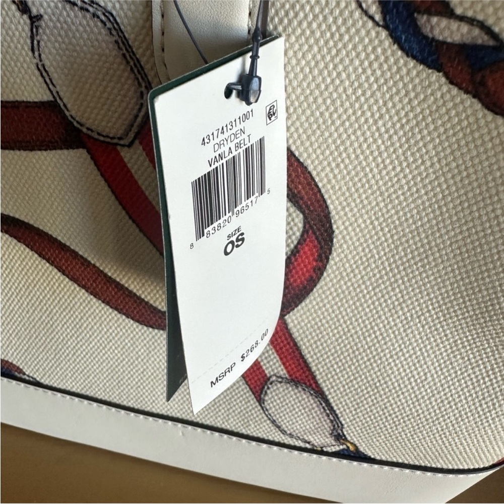 NWT Lauren Ralph Lauren Marcy Equestrian Satchel in “Vanilla Sig Belting” Print - Picture 3 of 4